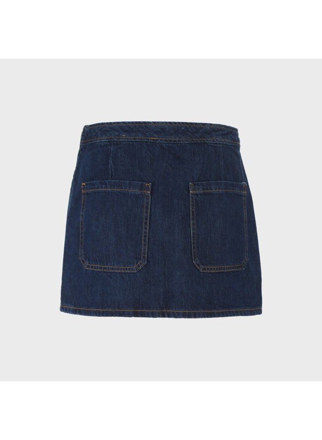 Zara American Retro Denim Style A-Line Denim Skirt With Side Zipper, Flattering And Leg-Lengthening - Image 3