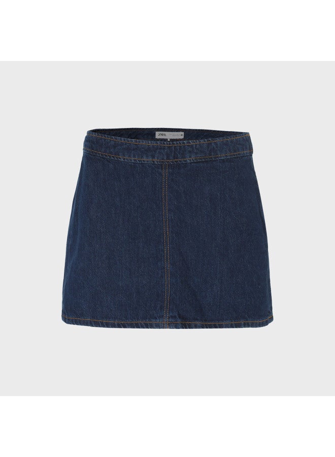 Zara American Retro Denim Style A-Line Denim Skirt With Side Zipper, Flattering And Leg-Lengthening - Image 2