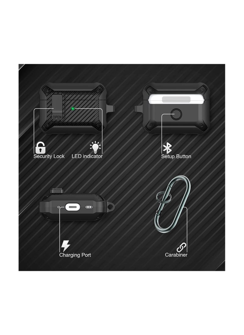 ماركة غير محددة - حافظة Airpods Pro 2 وحافظة Airpods Pro 1st مع سلسلة مفاتيح وقفل آمن وحافظات عسكرية متينة لـ Airpods Pro الجيل الثاني 2022 وAirpods Pro 2019 مع إضاءة LED أمامية مرئية، أسود - Image 1