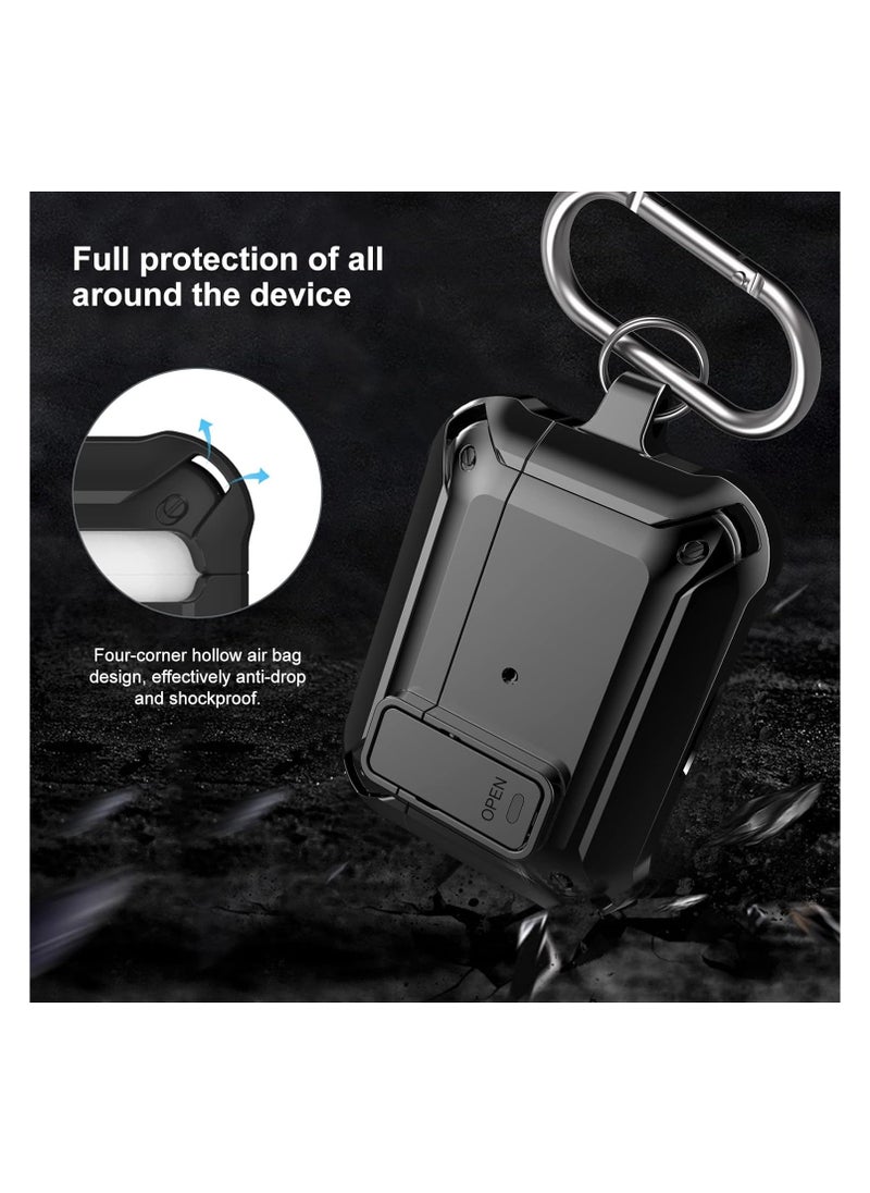 ماركة غير محددة - حافظة Airpods Pro 2 وحافظة Airpods Pro 1st مع سلسلة مفاتيح وقفل آمن وحافظات عسكرية متينة لـ Airpods Pro الجيل الثاني 2022 وAirpods Pro 2019 مع إضاءة LED أمامية مرئية، أسود - Image 1