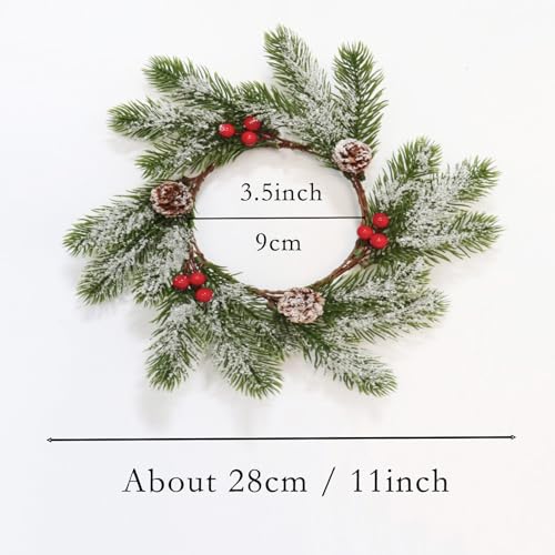 FBIRDY 2pcs Small Christmas Wreath Candle Rings Artificial Cedar Cypress Wreaths with Pinecones Red Berries Candle Holders for Holiday Table Centerpiece Decor - Image 3