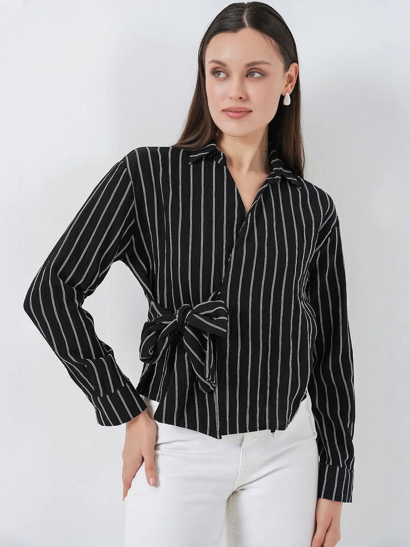 BIG DART BDART Striped Long Sleeve Tie Detail Shirt - Image 1