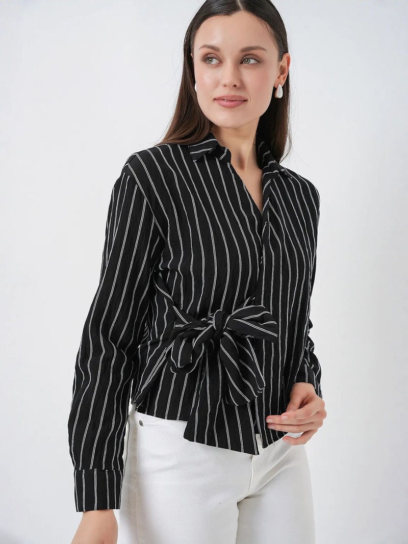 BIG DART BDART Striped Long Sleeve Tie Detail Shirt - Image 4