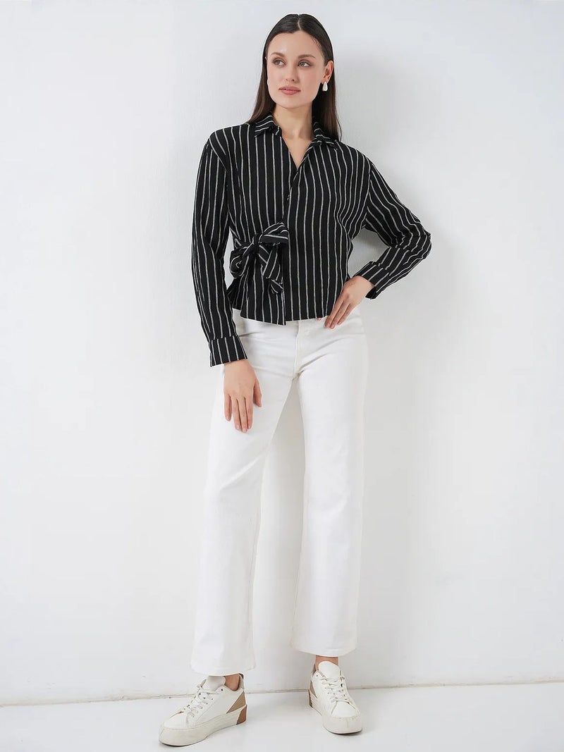 BIG DART BDART Striped Long Sleeve Tie Detail Shirt - Image 2