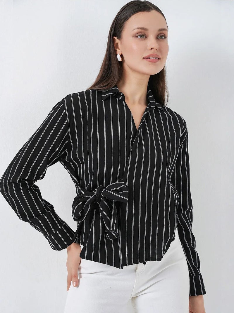 BIG DART BDART Striped Long Sleeve Tie Detail Shirt - Image 5