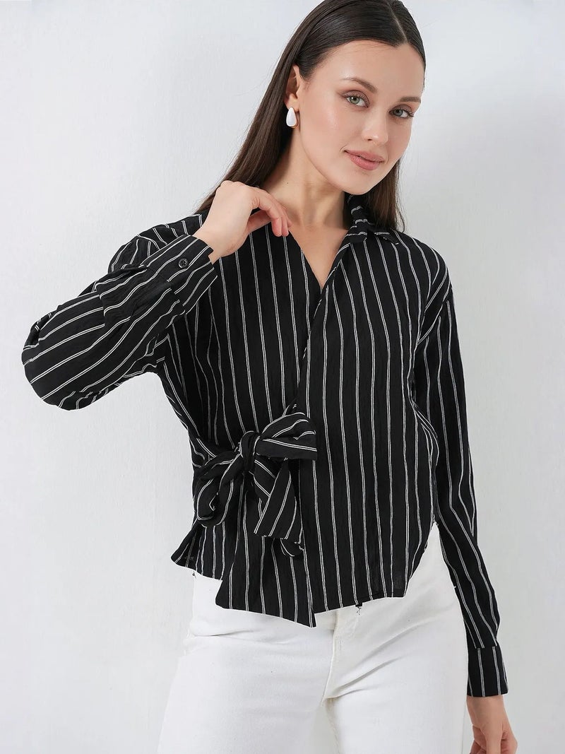 BIG DART BDART Striped Long Sleeve Tie Detail Shirt - Image 3