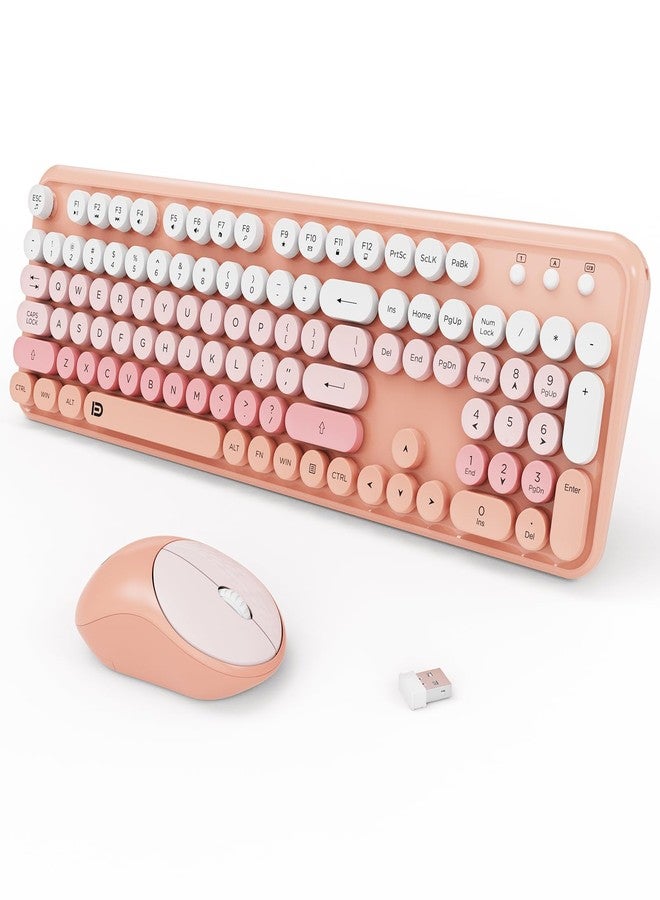jar-owl Wireless Keyboard and Mouse,Cute Keyboard Mouse Combo,2.4G Full-Sized Colorful Typewriter Keyboard with Retro Round Keycaps, Compatible with PC, Mac, Laptop,Tablet,Computer Windows-Orange - Image 1