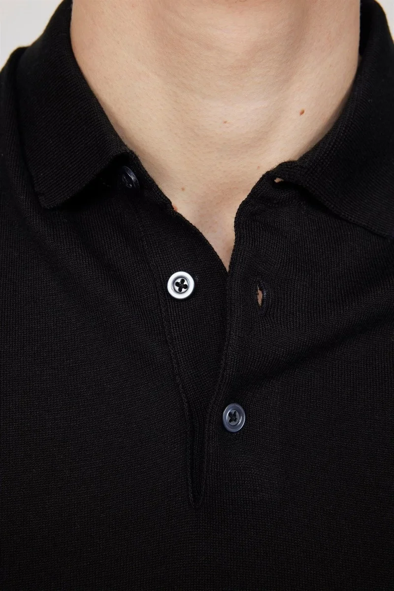 Tudors Men's Slim Fit Narrow Cut Cotton Knitted Knitwear Black Polo Neck T-Shirt