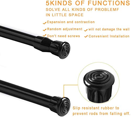 Blu-Pier Tech Spring Tension Rods, 2 Pack Adjustable Spring Steel Cupboard Bars Tension Curtain Rod Extendable Width 18”-28” inches,Black - Image 5