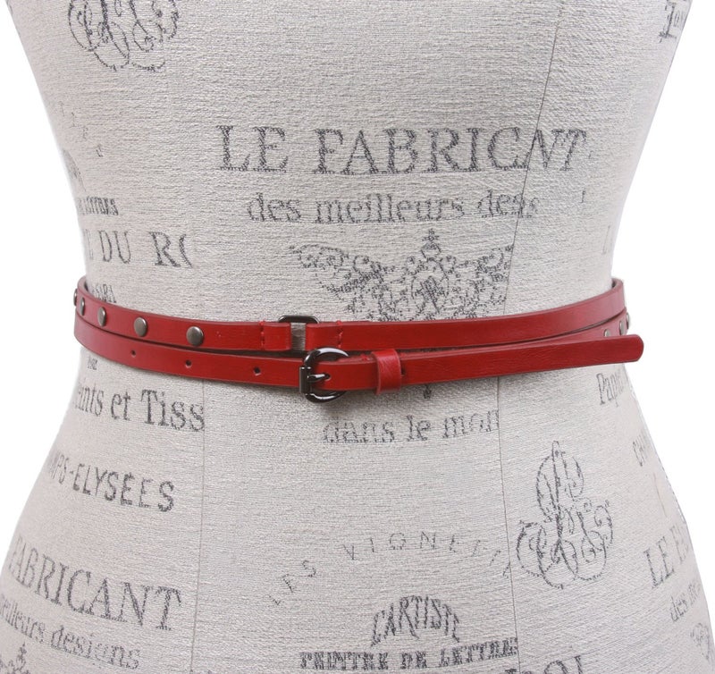 Beltiscool 3/8" (10 mm) Skinny Studded Double Wrap Belt, Dark Red | S/P - 33 - Image 3