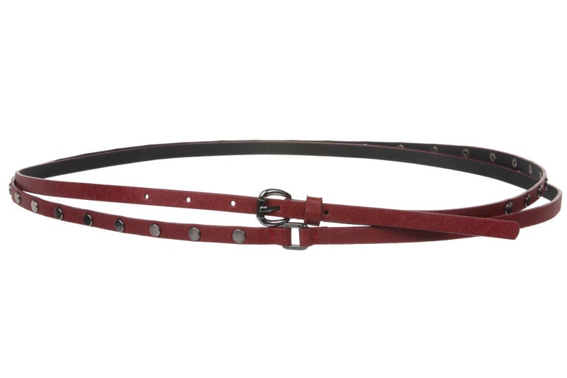 Beltiscool 3/8" (10 mm) Skinny Studded Double Wrap Belt, Dark Red | S/P - 33 - Image 2