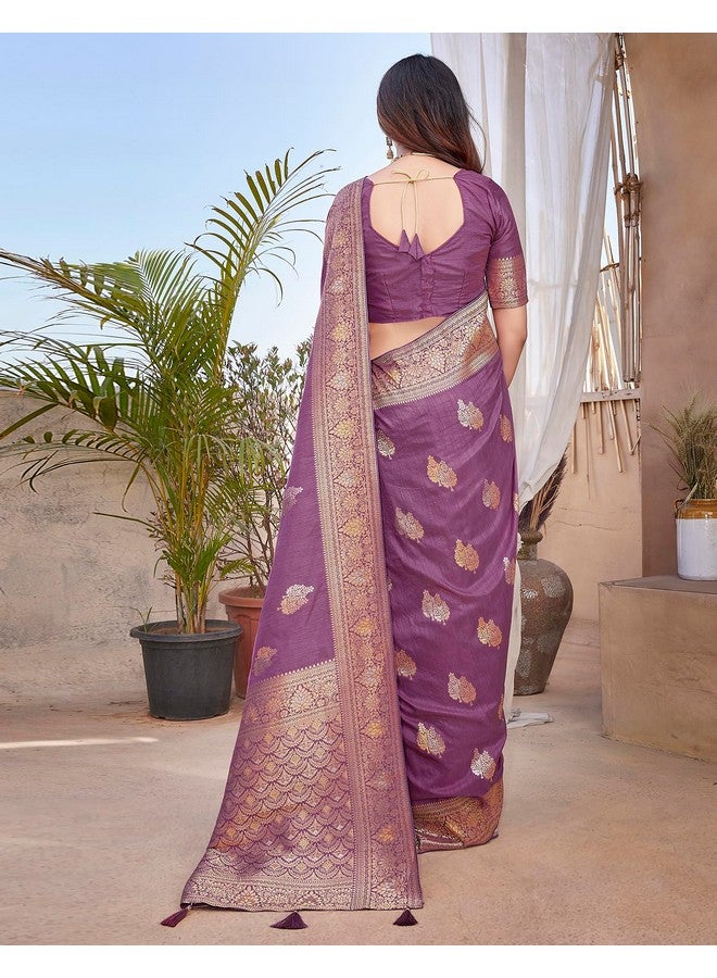 SIRIL SIRIL Women's Silk Blend Jacquard Saree With Unstitched Blouse Piece (3657S6029_Mauve) - Image 3