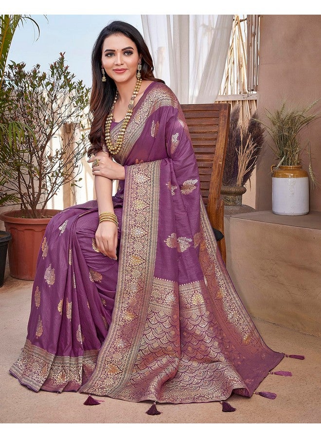 SIRIL SIRIL Women's Silk Blend Jacquard Saree With Unstitched Blouse Piece (3657S6029_Mauve) - Image 5