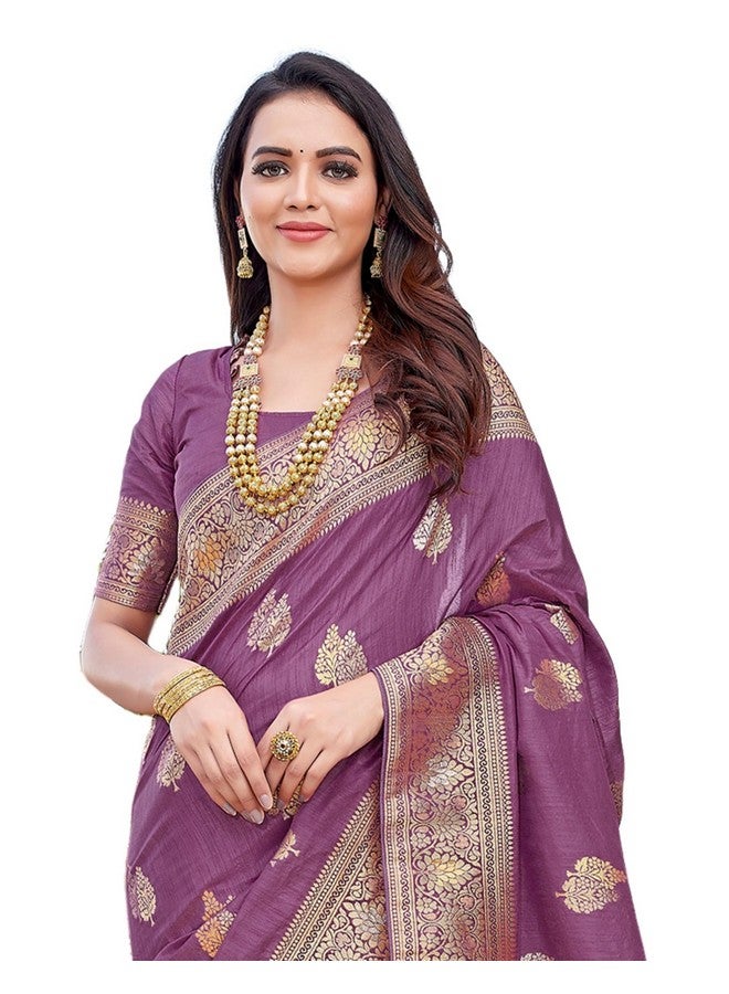 SIRIL SIRIL Women's Silk Blend Jacquard Saree With Unstitched Blouse Piece (3657S6029_Mauve) - Image 1