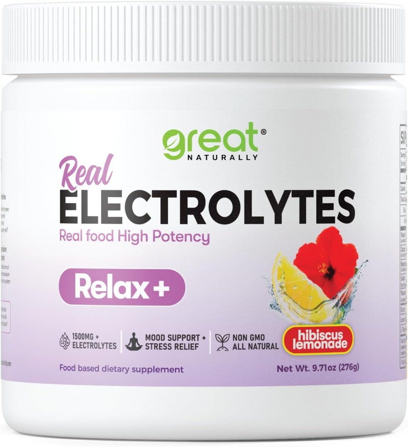 Great Naturally مشروب الهدوء من الكركديه والليمون مكمل إلكتروليت مهدئ دعم الترطيب والمزاج للاسترخاء وتخفيف التوتر دعم الغدد الكظرية والكورتيزول جليسين إل-ثيانين بلسم الليمون صنع في الولايات المتحدة - Image 1