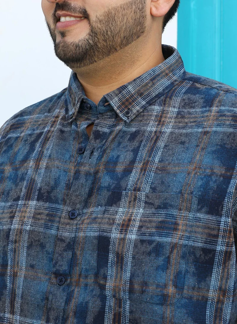 Instafab Plus Instafab Plus Men's Indigo Blue Splatter-Tartan Shirt For Casual Wear | Spread Collar | Long Cuffed Sleeves | Button Closure | Plus Size Shirt Crafted With Comfort Fit For Everyday Wear