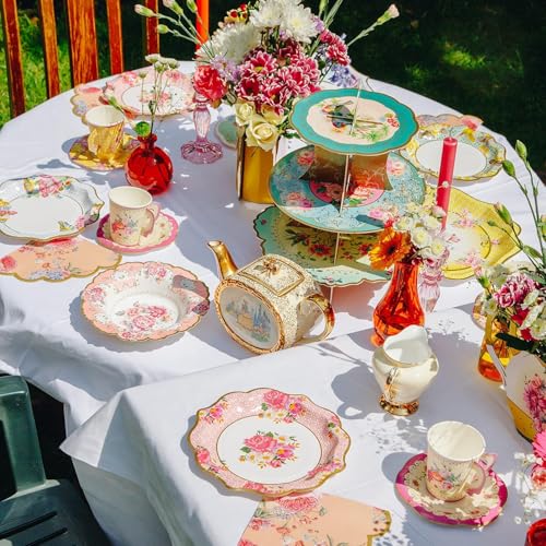 Talking Tables 24 x Vintage Paper Floral Disposable Tea Cups & Saucer Set, Afternoon Tea Party Table Decorations For Mother’s Day, Birthday, Baby Shower, Wedding - 6inches - Image 3
