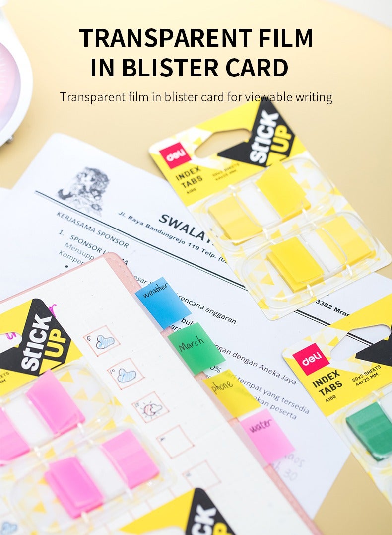 Deli 100-Piece Index Tabs 44x25mm Yellow - Image 2