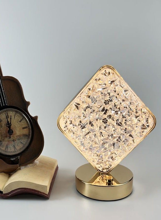 Raffine Touch Control 3 Colors Square Shape Rechargeable Table Lamp with Metal Base Small Decorative Acrylic Night Light Crystal Table Lamp for Party Living Room Bedroom - Image 2