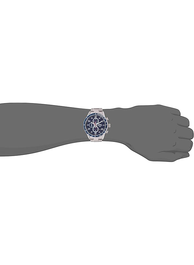 LORUS Rm329Ex9 Sports Quartz 100M Water Resistant Chronograph Tachymeter Stainless Steel Silver And Blue - Image 4