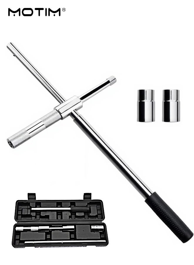 Motim Universal Extended Lug Wrench, 4-Way 25-inch Tire Iron Nut Wrench Set with Storage Box and Standard Lug Nut Remover (17mm/19mm,21mm/23mm) for Heavy Duty Cross Wrench, Tire Wrench - Image 1
