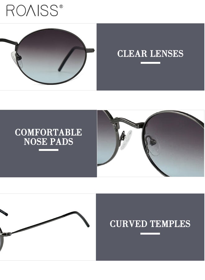 Retro Polarized Oval Sunglasses for Women Men, UV400 Protection Sun Glasses with Gradient Grey Blue Lens, Fashion Anti-Glare Sun Shades for Women with Glasses Case, 54mm