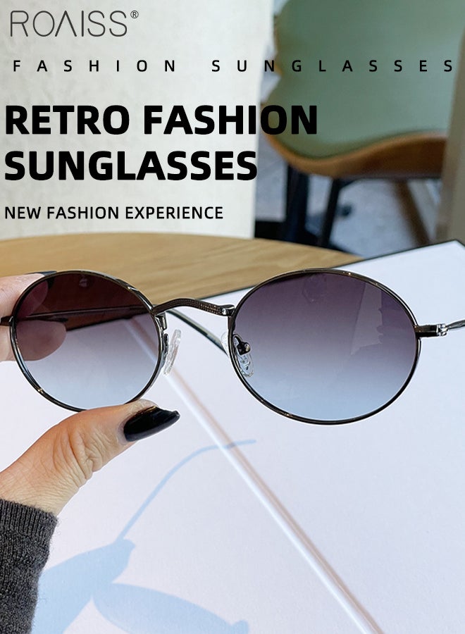 Retro Polarized Oval Sunglasses for Women Men, UV400 Protection Sun Glasses with Gradient Grey Blue Lens, Fashion Anti-Glare Sun Shades for Women with Glasses Case, 54mm