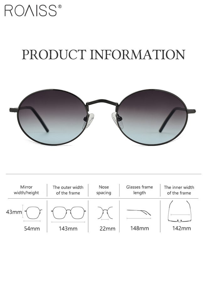 Retro Polarized Oval Sunglasses for Women Men, UV400 Protection Sun Glasses with Gradient Grey Blue Lens, Fashion Anti-Glare Sun Shades for Women with Glasses Case, 54mm