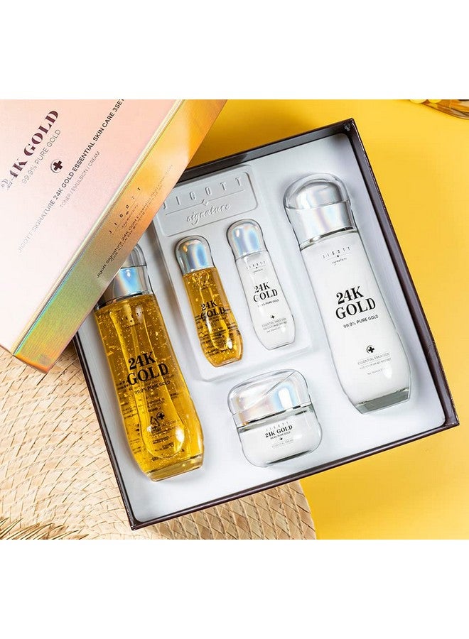 Jigott - Signature 24K Gold Essential Skin Care 3 Set - Toner (150ml), Emulsion (150ml), Cream (50ml) - Korean Skincare for Healthy and Glowing Skin - Image 2