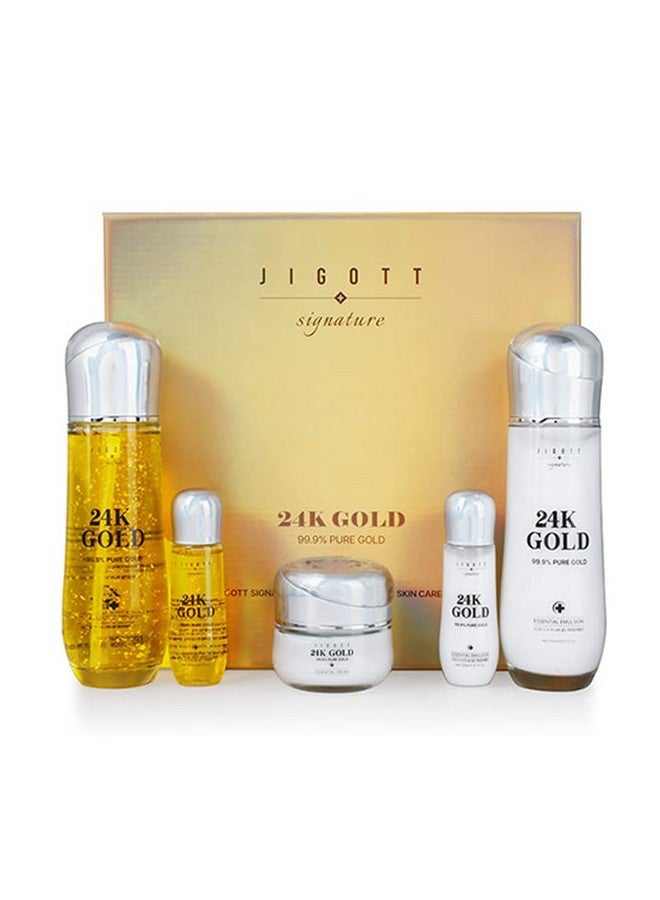 Jigott - Signature 24K Gold Essential Skin Care 3 Set - Toner (150ml), Emulsion (150ml), Cream (50ml) - Korean Skincare for Healthy and Glowing Skin - Image 1