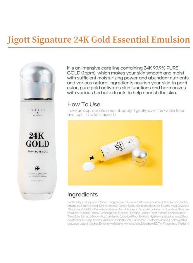 Jigott - Signature 24K Gold Essential Skin Care 3 Set - Toner (150ml), Emulsion (150ml), Cream (50ml) - Korean Skincare for Healthy and Glowing Skin - Image 4