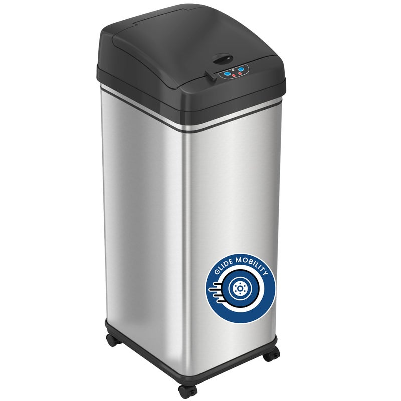 iTouchless Glide 13 Gallon PetProof Sensor Trash Can with Wheels and Odor Control System Stainless Steel