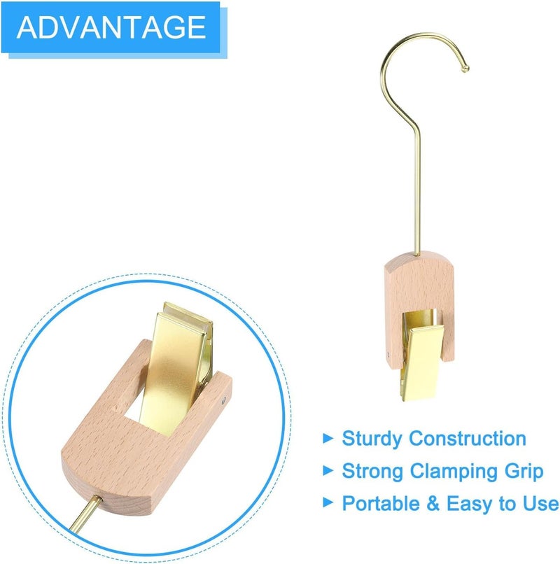 ZIVIK Wooden Clip with Steel Hook Scarf Hat Hanger, Bra Drying Rack Sock Hanging Clips Closet Laundry Hooks with Clips, Wooden Clippers for Hanging Laundry (Pack of 10) - Image 5