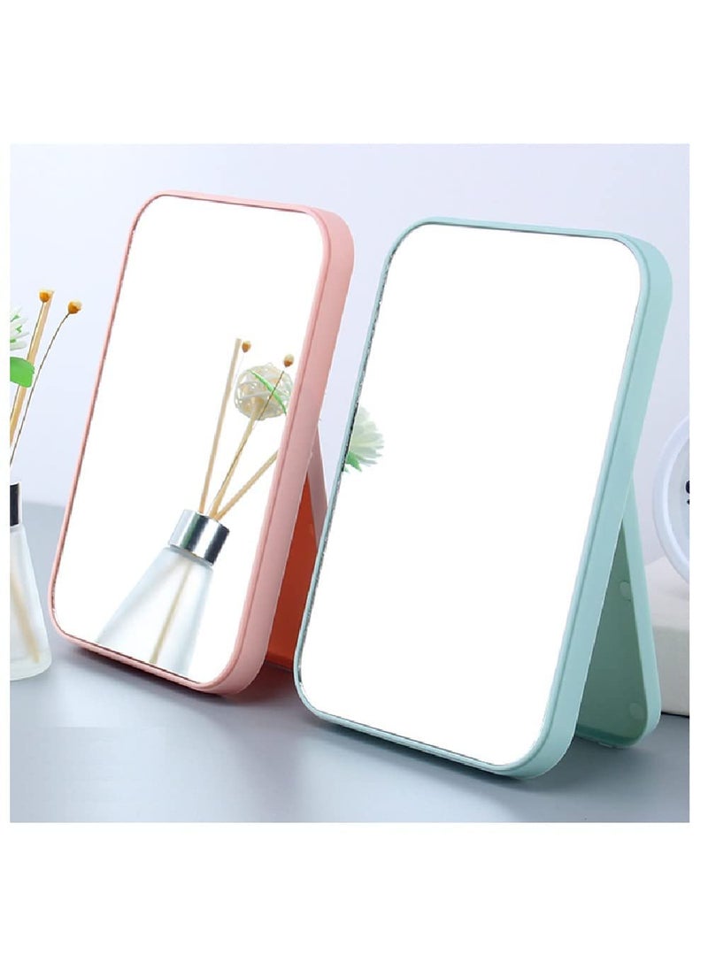 Clovis Clovis Desktop Makeup Mirror Foldable Makeup Mirror Simple Portable Princess Mirror Square Folding Mirror Makeup Mirror Small Vanity Mirror with Stand for Women Cosmetic Mirror Pink and Blue  - Image 5