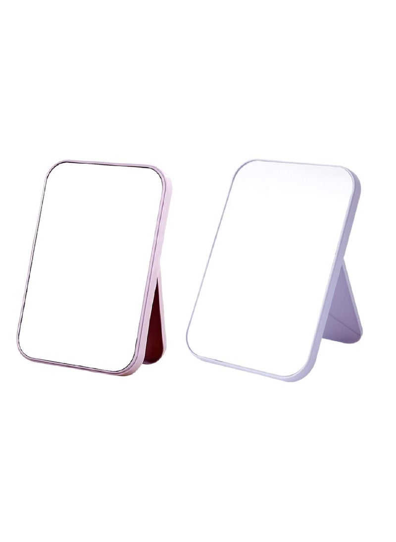 Clovis Clovis Desktop Makeup Mirror Foldable Makeup Mirror Simple Portable Princess Mirror Square Folding Mirror Makeup Mirror Small Vanity Mirror with Stand for Women Cosmetic Mirror Pink and Blue  - Image 1