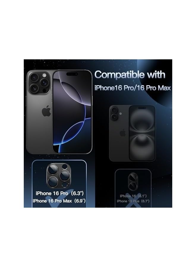 جي تيك واقي عدسة الكاميرا لهاتف iPhone 16 Pro مقاس 6.3 بوصة وiPhone 16 Pro Max مقاس 6.9 بوصة، غطاء حلقي من الزجاج المقوى بتغطية كاملة 9H، لوحة معدنية غير لامعة، صديق للحافظة، عبوة واحدة (أسود) - Image 2
