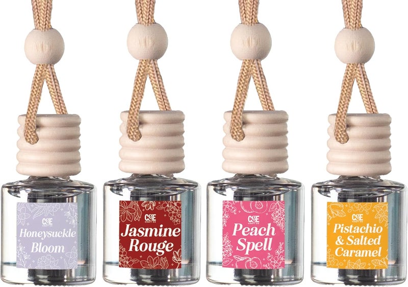CE CRAFT معطر السيارة المعلق من – ناشر زيت العطر بالزيوت الأساسية – روائح علاج عطري طويلة الأمد للسيارات – عبوة رباعية، مصمم - Image 1