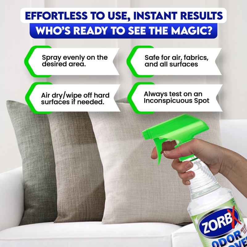 ZORBX Unscented Odor Remover Spray 32 oz - Perfect Solution for Strong Odor - Advanced Trusted Formula & Fast-Acting Odor Eliminator for Dog, Cat, Puppy - Image 2