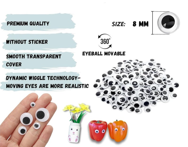 Prescent 230pc Round Googly Wiggle Eyes 8mm for Art Carft, Doll Making, Silly Sock, DIY (8 mm - 230 pc) - Image 2