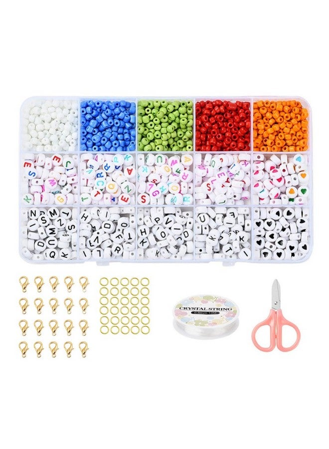 JAUNTY Beadsnfashion Opaque Colors Glass Seed Beads and Alphabet Beads DIY Kit with Jump Ring, Clasps, Elastic Cord and Scissor for Jewellery Making, Beading, Embroidery and Art and Crafts - Image 1