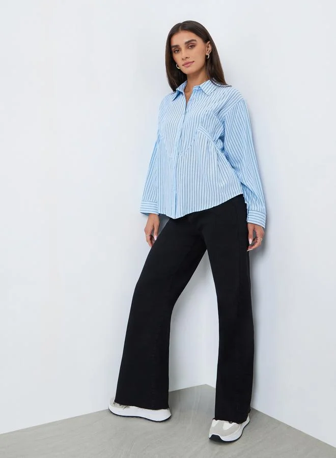 ستايلي قميص فضفاض مقسوم عند الخصر مخطط