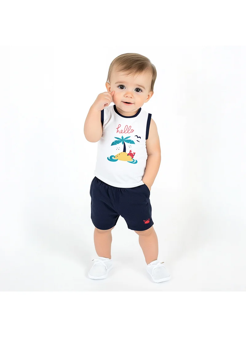 نوتيناتي Nautinati Boys' Cotton Graphic Print Contrast Rib Vest and Shorts Set