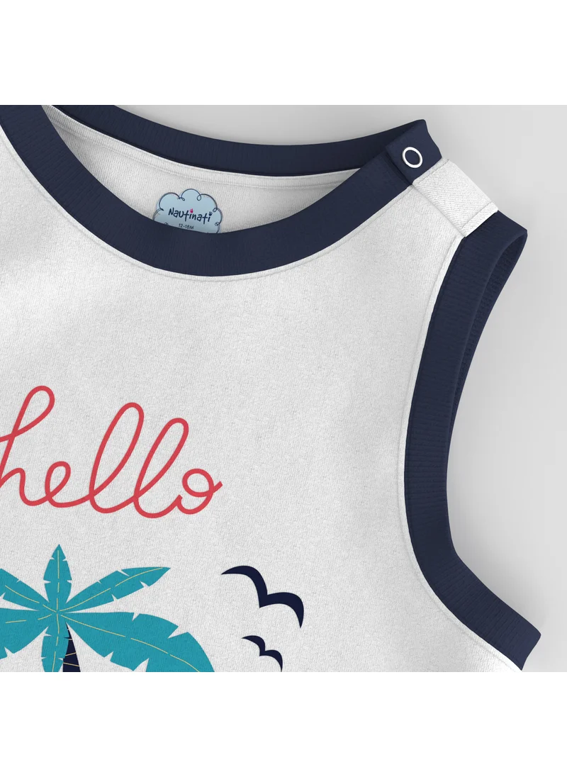 نوتيناتي Nautinati Boys' Cotton Graphic Print Contrast Rib Vest and Shorts Set