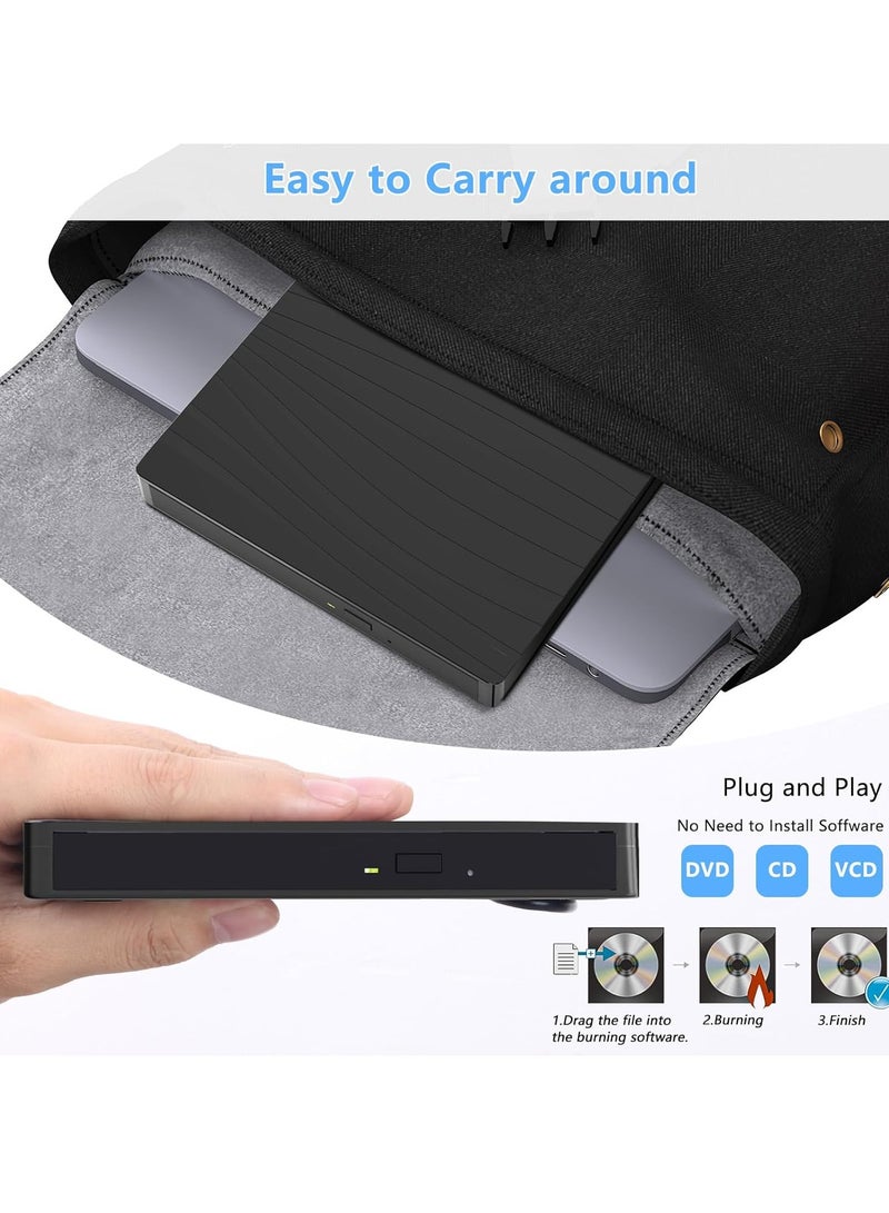 محرك أقراص CD/DVD خارجي لأجهزة الكمبيوتر المحمول، USB 3.0 وType-C محمول CD DVD +/-RW ناسخ محرك الأقراص الضوئية وقارئ محرك أقراص DVD - Image 3