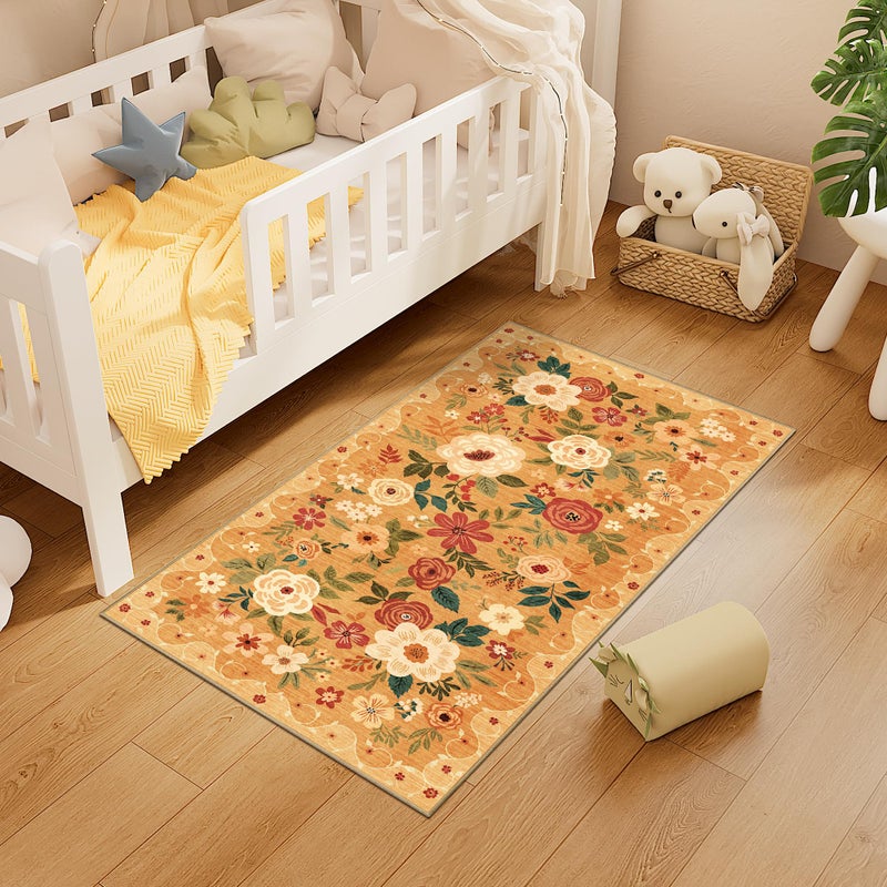 DUKINO 2x3 Rugs for Entryway, Floral Indoor Washable Door Mat, Non Slip Boho Small Rug for Kitchen, Soft Low Pile Front Door Throw Rug for Entrance, Bedroom, Kitchen, Laundry, Bathroom, Orange - Image 3