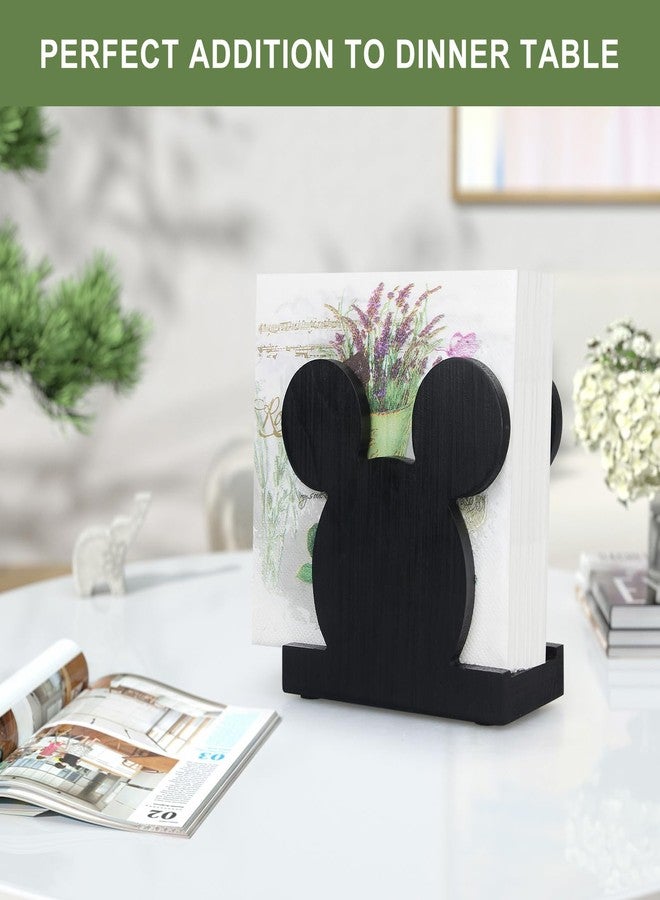 Renawe Cute Wooden Napkin Holder for Table Napkin Holder Modern Cocktail Napkin Holder Black Kitchen Decorative Napkin Holders Farmhouse Rustic Wood Napkin Holder Party Dinner Christmas Napkin Holder - Image 2