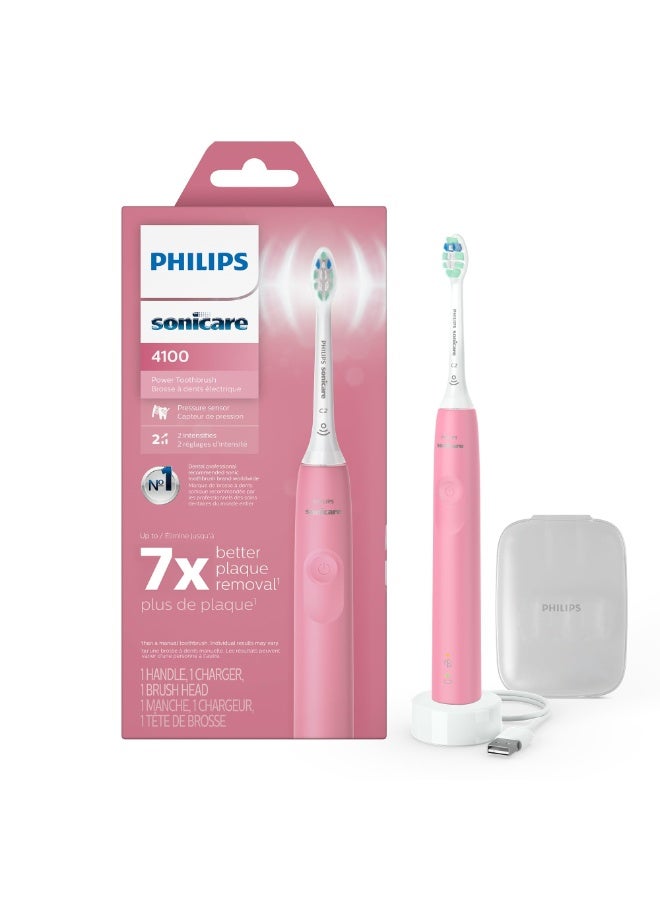 PHILIPS SONICARE فرشاة أسنان كهربائية فيليبس سونيكير 4100، فرشاة أسنان قابلة لإعادة الشحن مع مستشعر ضغط، وردي غامق HX3681/26 - Image 1