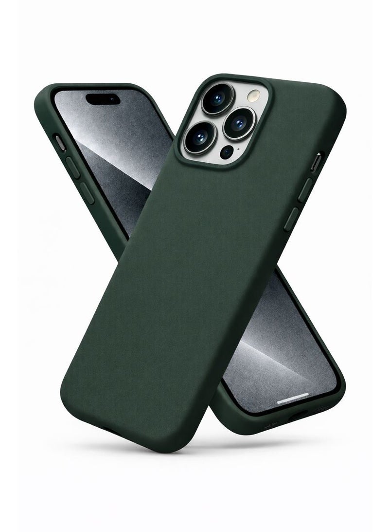 iphone 15 Pro Liquid Gel Silicone - Protective Cover with Microfiber Interior, Soft Silky Touch, Anti-Scratch, Thin Shockproof Cover - Dark Green
