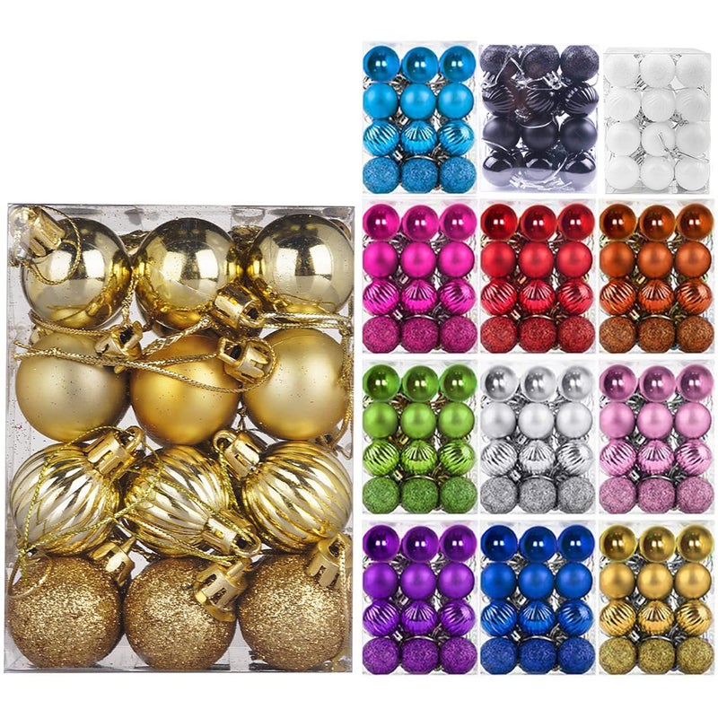 Emopeak 24Pcs Christmas Balls Ornaments for Xmas Christmas Tree  4 Style Shatterproof Christmas Tree Decorations Hanging Ball for Holiday Wedding Party Decoration Gold 1332CM