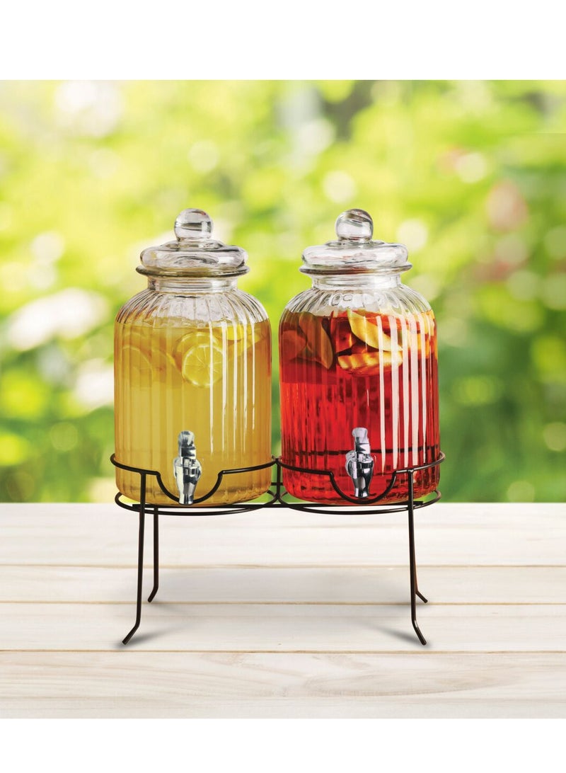 3-Piece Set Contemporary Design Glass Dispenser Carafe and Base Clear 